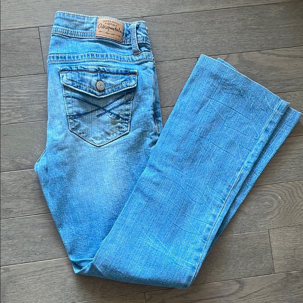 Aeropostale Women's Distressed Boot Cut Blue Jeans